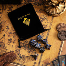 Load image into Gallery viewer, Metal Dice for DND - Spire Sanctum Series - Beautiful Polyhedral 7 Piece Dice Set (Antique Silver Purple Glitter)