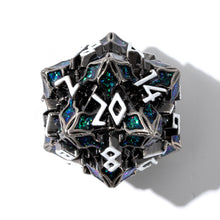 Load image into Gallery viewer, Metal Dice for DND - Spire Sanctum Series - Beautiful Polyhedral 7 Piece Dice Set (Antique Silver Green Glitter)