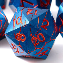 Load image into Gallery viewer, Polyhedral Metal Dice Set for DND - Crack Design (All Variations) Blue with Red Cracks