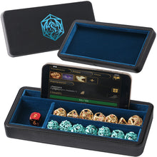 Load image into Gallery viewer, Dice Sanctum Dice Box - Premium Case & Dice Tray for DND - Phone/Mini-Tablet/Pen Slot, Magnetic Lid and Storage for Dice, Mini's and More Blue