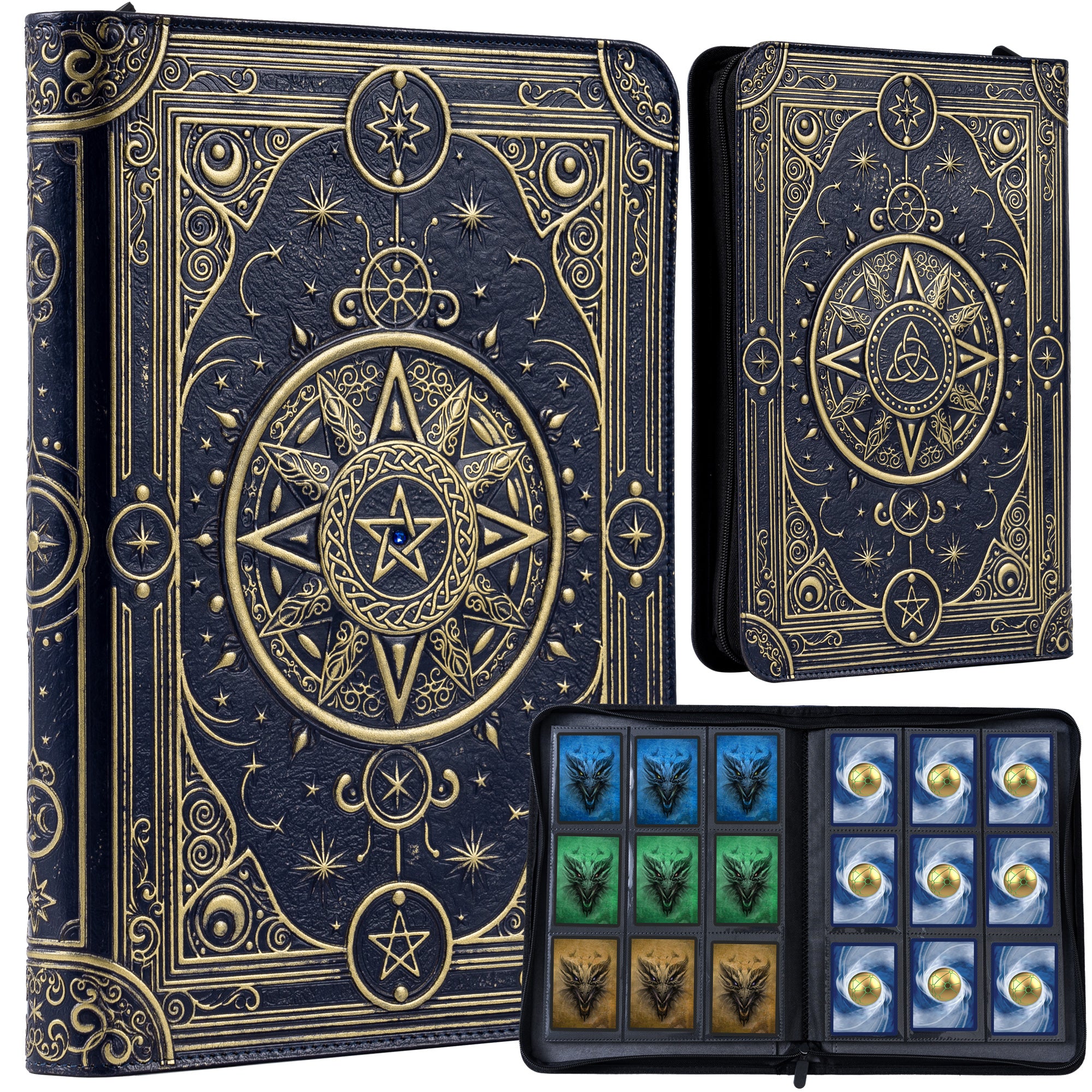 Star Mage Trading Card Binder - 432 Side-Loading Pockets (Navy Bronze with Blue Gem) Star Mage Trading Card Binder - 432 Side-Loading Pockets (Navy Bronze with Blue Gem)