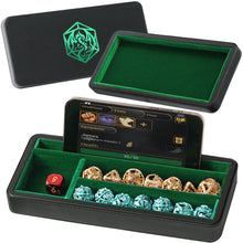 Load image into Gallery viewer, Dice Sanctum Dice Box - Premium Case & Dice Tray for DND - Phone/Mini-Tablet/Pen Slot, Magnetic Lid and Storage for Dice, Mini's and More Green