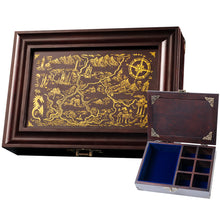 Load image into Gallery viewer, Vintage Dice Tray & Rolling Box for DND and RPG Adventurer's Map Blue Velvet