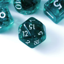 Load image into Gallery viewer, Ocean Moss Resin Dice Set - Unique Aquamarine Ocean Moss for DND and RPG