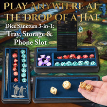 Load image into Gallery viewer, Dice Sanctum Dice Box - Premium Case & Dice Tray for DND - Phone/Mini-Tablet/Pen Slot, Magnetic Lid and Storage for Dice, Mini's and More