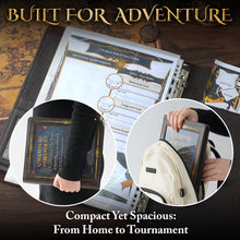 Load image into Gallery viewer, Vintage Adventurer's Portfolio – PU Leather Character Sheet Binder for DND with Spell Card Organizer and Storage Pockets