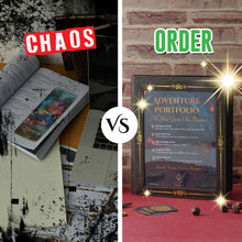 Load image into Gallery viewer, Vintage Adventurer's Portfolio – PU Leather Character Sheet Binder for DND with Spell Card Organizer and Storage Pockets