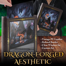 Load image into Gallery viewer, Vintage Adventurer's Portfolio – Shadow Brown with Gold Foil PU Leather Character Sheet Binder for DND with Spell Card Organizer and Storage Pockets