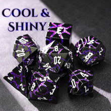 Load image into Gallery viewer, Beautiful Gunmetal Purple Glitter Cracks Metal Dice Set