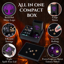 Load image into Gallery viewer, Dice Tray and Dice Tower for DND and RPG - All-in-One Game Roamer Tray & Large Tower for Random Rolls (Purple Tree)