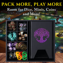 Load image into Gallery viewer, Dice Tray and Dice Tower for DND and RPG - All-in-One Game Roamer Tray & Large Tower for Random Rolls (Purple Tree)