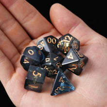 Load image into Gallery viewer, Resin Dice Set for DND and RPG – 7pc Polyhedral Set with Glitter and Foil