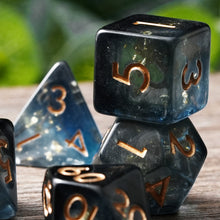 Load image into Gallery viewer, Resin Dice Set for DND and RPG – 7pc Polyhedral Set with Glitter and Foil