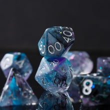 Load image into Gallery viewer, Resin Dice Set for DND – 7pc Polyhedral Set with Glitter and Foil – Stunning and Cool RPG Dice Compatible with Dungeons & Dragons, Pathfinder, and Other TTRPGs