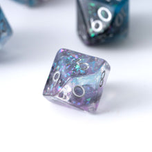 Load image into Gallery viewer, Resin Dice Set for DND – 7pc Polyhedral Set with Glitter and Foil – Stunning and Cool RPG Dice Compatible with Dungeons & Dragons, Pathfinder, and Other TTRPGs