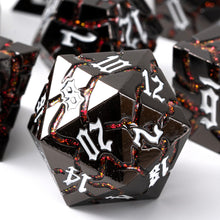 Load image into Gallery viewer, Polyhedral Metal Dice Set for DND - Crack Design (All Variations) Gunmetal Red Glitter