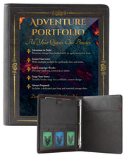 Load image into Gallery viewer, Vintage Adventurer's Portfolio – PU Leather Character Sheet Binder for DND with Spell Card Organizer and Storage Pockets