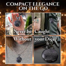 Load image into Gallery viewer, Micro Metal Dice Set for DND - MiniChrono’s Tiny Dice in Magic Circle Pocketwatch Case