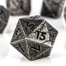 Load image into Gallery viewer, Distressed Iron Grey Cracked Metal Dice Set