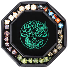 Load image into Gallery viewer, DND Dice Tray Green Green Celtic Knot & World Tree