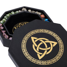 Load image into Gallery viewer, DND Dice Tray Gold Celtic Knot & World Tree Design