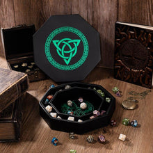 Load image into Gallery viewer, DND Dice Tray Green Green Celtic Knot & World Tree