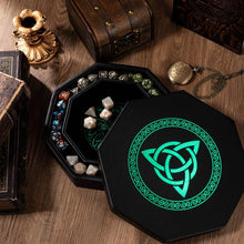 Load image into Gallery viewer, DND Dice Tray Green Green Celtic Knot & World Tree