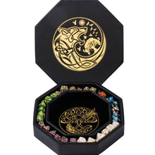 Load image into Gallery viewer, DND Dice Tray Gold Wolf & World Tree