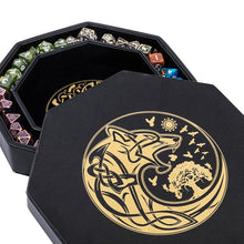 Load image into Gallery viewer, DND Dice Tray Gold Wolf & World Tree
