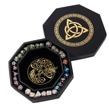 Load image into Gallery viewer, DND Dice Tray Gold Celtic Knot & World Tree Design