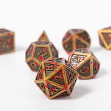 Load image into Gallery viewer, Ancient Gold Dragon Scale Blood Splattered Metal Dice