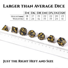 Load image into Gallery viewer, Black and Gold Cracked Metal Dice Set
