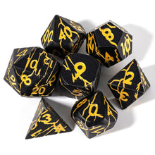 Load image into Gallery viewer, Black and Gold Cracked Metal Dice Set