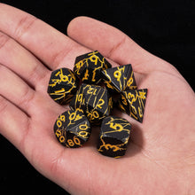 Load image into Gallery viewer, Black and Gold Cracked Metal Dice Set