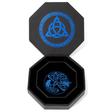 Load image into Gallery viewer, DND Dice Tray Blue Celtic Knot & World Tree