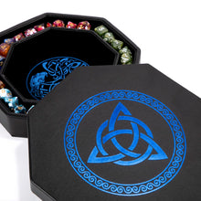 Load image into Gallery viewer, DND Dice Tray Blue Celtic Knot & World Tree