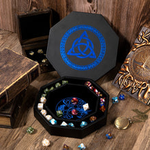 Load image into Gallery viewer, DND Dice Tray Blue Celtic Knot & World Tree