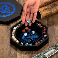 Load image into Gallery viewer, DND Dice Tray Blue Celtic Knot & World Tree