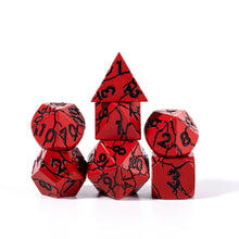 Load image into Gallery viewer, Demonic Ruins Red and Black Cracked Metal Dice