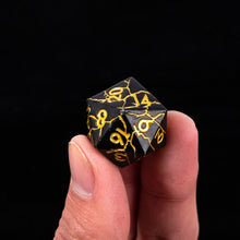 Load image into Gallery viewer, Black and Gold Cracked Metal Dice Set
