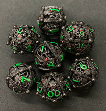 Load image into Gallery viewer, Unique 7-Piece Round Hollow Orb Metal Dice Set - Cthulhu Design