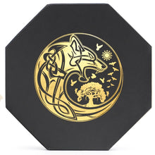 Load image into Gallery viewer, DND Dice Tray Gold Wolf & World Tree
