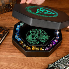 Load image into Gallery viewer, DND Dice Tray Green Green Celtic Knot & World Tree