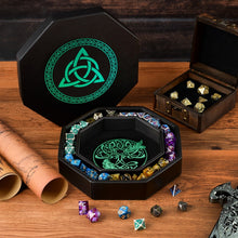 Load image into Gallery viewer, DND Dice Tray Green Green Celtic Knot & World Tree