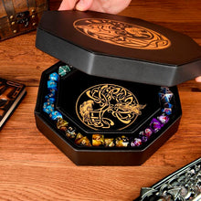 Load image into Gallery viewer, DND Dice Tray Gold Wolf & World Tree