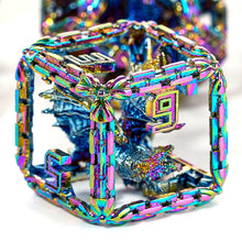 Load image into Gallery viewer, Imprisoned Dragon Core DND Dice Set (Scorched Rainbow) Rainbow