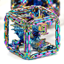 Load image into Gallery viewer, Imprisoned Dragon Core DND Dice Set (Scorched Rainbow)