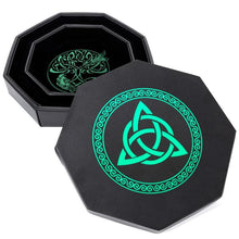 Load image into Gallery viewer, DND Dice Tray Green Green Celtic Knot & World Tree