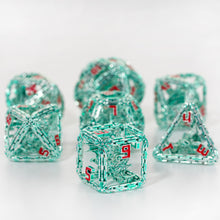 Load image into Gallery viewer, 7-Piece Imprisoned Dragon Core Metal Dice Set (Green)