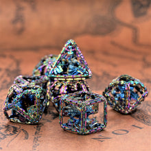 Load image into Gallery viewer, Imprisoned Dragon Core DND Dice Set (Scorched Rainbow)